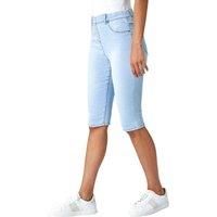 Roman Originals Knee Length Jeggings for Women Ladies Stretch Denim Shorts Jeans Cropped Trouser Capri Pants Summer Cotton Legging Pedal Pusher Legged Crop Spring Cutoff Work - Light Denim - Size 16