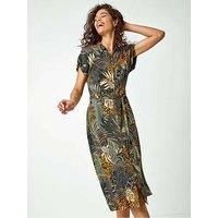 Tropical Leaf Print Shirt Dress - Ladies Roman Originals Women