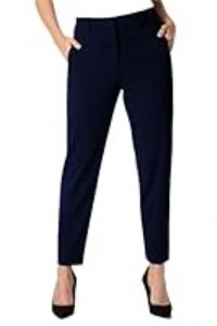 Roman Originals Office Trouser for Women UK Ladies Professional Suits Pants Stretch Interview Formal Tailored Straight Tapered Pencil Curve Plus Petite Size - Regular Navy Blue (28 inch) - Size 14