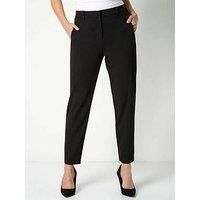 Roman Originals Work Trousers for Women UK Ladies Office Smart Stretch Suit Pants Slacks Cigarette Straight Leg Tailored High Elasticated Waist Ankle Grazer Slim - Short Black (25 inch) - Size 16