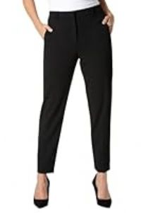 Roman Originals Work Trousers for Women UK Ladies Office Smart Stretch Suit Pants Cigarette Straight Leg Tailored High Elasticated Waist Tapered Ankle Grazer Slim - Short Black (25 inch) - Size 18