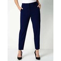 Roman Originals Work Trousers for Women UK Ladies Office Smart Stretch Suit Pants Cigarette Straight Leg Tailored High Elasticated Waist Tapered Ankle Grazer Slim - Short Navy (25 inch) - Size 12
