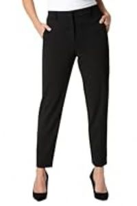 Roman Originals Work Trousers for Women UK Ladies Office Smart Stretch Suit Pants Cigarette Straight Leg Tailored High Elasticated Waist Tapered Ankle Grazer Slim - Long Black (31 inch) - Size 18
