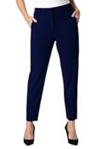 Roman Originals Work Trousers for Women UK Ladies Office Smart Stretch Suit Pants Cigarette Straight Leg Tailored High Elasticated Waist Tapered Ankle Grazer Slim - Long Navy (31 inch) - Size 14
