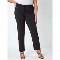 Roman Originals Work Trousers for Women UK Ladies Office Smart Stretch Suit Pants Cigarette Straight Leg Tailored High Elasticated Waist Tapered Ankle Grazer Slim - Plus Plain Black - Size 22