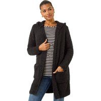 Roman Fluffy Hooded Cardigan - Black