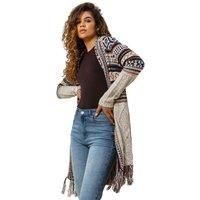 Aztec Print Tassel Hem Longline Cardigan