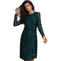Roman Sequin Ruched Lace Wrap Dress 16 female
