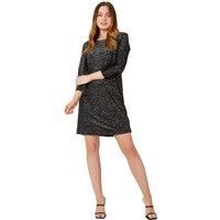 Roman Originals Shimmer Animal Print Velvet Dress for Women UK - Ladies Everyday Holiday Autumn Winter Pull-On Boat Neck 3/4 Length Sleeves Comfy Soft Vacation Work - Black - Size 10