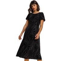 Roman Originals Women Animal Print Burnout Velvet Dress - Ladies Spring Everyday Summer Evening Vacation Work Holiday Long Sleeve Smart Casual - Black - Size 10