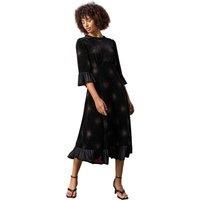 Dusk Fashion Women Velvet Sparkle Frill Detail Dress - Ladies Spring Everyday Summer Evening Vacation Work Holiday 3/4 Sleeve Smart Casual - Black - Size 10