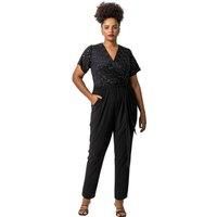 Roman Curve Women Sparkle Wrap Jumpsuit - Ladies Spring Everyday Summer Evening Vacation Work Holiday Short Sleeve Smart Casual - Silver - Size 30