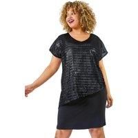 Asymmetric Shimmer Overlay Dress - Ladies Roman Curve Women