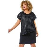 Curve Asymmetric Shimmer Overlay Dress