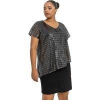 Curve Asymmetric Shimmer Overlay Dress