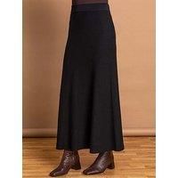 Roman Originals Knitted Skirt for Women UK Ladies Midi Maxi Full Length Winter Autumn A-Line Swing Pull On Smart Casual Work Office Elasticated Waist Flattering Knit Knitwear - Black - Size 18