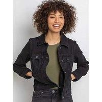 Roman Originals Women Jean Denim Jacket - Ladies 100% Cotton Summer Casual Stretch Crop Smart Utility Trucker Biker Fitted Vintage Light Wash Faded Classic Jeans Jackets - Black - Size 18