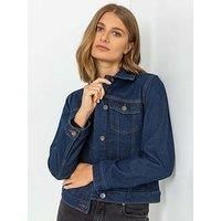 Roman Originals Jean Denim Jacket For Women UK - Ladies 100% Cotton Summer Casual Stretch Crop Smart Utility Trucker Biker Fitted Vintage Light Wash Faded Classic Jeans Work - Indigo - Size 14