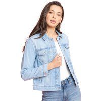 Roman Originals Jean Denim Jacket for Women UK - Ladies 100% Cotton Summer Casual Stretch Crop Smart Utility Trucker Biker Fitted Vintage Light Wash Faded Classic Jeans Work - Light Blue - Size 10