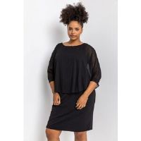 Roman Curve Black Flock Spot Chiffon Overlay Dress - Size 18 18 female