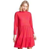 Roman Originals Women Jacquard Animal Print Tiered Dress - Ladies Spring Everyday Summer Evening Vacation Work Holiday Long Sleeve Smart Casual - Pink - Size 10