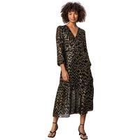 Dusk Fashion Women Metallic Zig Zag Tiered Midi Dress - Ladies Spring Everyday Summer Evening Vacation Work Holiday Long Sleeve Smart Casual - Gold - Size 10