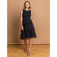 Roman Tiered Embellished Neck Chiffon Dress 14 female