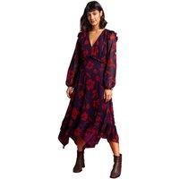 Roman Originals Women Floral Print Chiffon Midi Dress - Ladies Spring Everyday Summer Evening Vacation Work Holiday Long Sleeve Smart Casual - Purple - Size 12