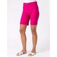 Roman Originals Stretch Shorts for Women UK Ladies Pull On Turned Hem Cut Off Bengaline Mom Boyfriend Boy Denim Casual Cropped Pants Capri Slim Fit Turn Up Summer Crops Mother - Cerise - Size 16
