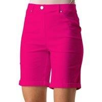 Roman Originals Stretch Shorts for Women UK Ladies Pull On Turned Hem Cut Off Bengaline Mom Boyfriend Boy Denim Casual Cropped Pants Capri Slim Fit Turn Up Summer Crops Mother - Cerise - Size 22