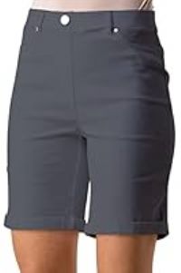 Roman Originals Stretch Shorts for Women UK Ladies Pull On Turned Hem Cut Off Bengaline Mom Boyfriend Boy Denim Casual Cropped Pants Capri Slim Fit Turn Up Summer Crops Mother - Dark Grey - Size 18