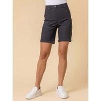 Roman Originals Stretch Shorts for Women UK Ladies Pull On Turned Hem Cut Off Bengaline Mom Boyfriend Boy Denim Casual Cropped Pants Capri Slim Fit Turn Up Summer Crops Mother - Dark Grey - Size 20