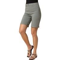 Roman Originals Stretch Shorts for Women UK Ladies Pull On Turned Hem Cut Off Bengaline Mom Boyfriend Boy Denim Casual Cropped Pants Capri Slim Fit Turn Up Summer Crops Mother - Khaki - Size 22