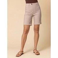 Roman Originals Stretch Shorts for Women UK Ladies Pull On Turned Hem Cut Off Bengaline Mom Boyfriend Boy Denim Casual Cropped Pants Capri Slim Fit Turn Up Summer Crops Mother - Natural - Size 12