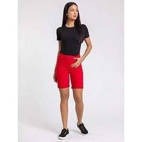 Roman Originals Stretch Shorts for Women UK Ladies Pull On Turned Hem Cut Off Bengaline Mom Boyfriend Boy Denim Casual Cropped Pants Capri Slim Fit Turn Up Summer Crops Mother - Red - Size 14
