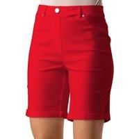 Roman Originals Stretch Shorts for Women UK Ladies Pull On Turned Hem Cut Off Bengaline Mom Boyfriend Boy Denim Casual Cropped Pants Capri Slim Fit Turn Up Summer Crops Mother - Red - Size 20