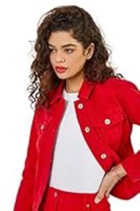 Roman Originals Jean Denim Jacket for Women UK - Ladies 100% Cotton Summer Casual Stretch Crop Smart Utility Trucker Biker Fitted Vintage Light Wash Faded Classic Jeans Work - Red - Size 10