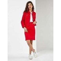 Roman Originals Women Jean Denim Jacket - Ladies 100% Cotton Summer Casual Stretch Crop Smart Utility Trucker Biker Fitted Vintage Light Wash Faded Classic Jeans Jackets - Red - Size 14