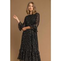Roman Star Foil Print Frill Dress in Black - Size 20 - Size 20