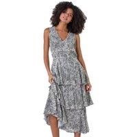Dusk Fashion Women Abstract Animal Print Tiered Midi Dress - Ladies
