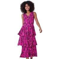 Dusk Fashion Women Abstract Animal Print Tiered Midi Dress - Ladies