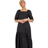 Square Neck Asymmetric Tiered Midi Dress
