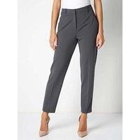 Roman Originals Work Trousers for Women UK Ladies Office Smart Stretch Suit Pants Cigarette Straight Leg Tailored High Elasticated Waist Tapered Ankle Grazer Slim - Grey Short (25 inch) - Size 16