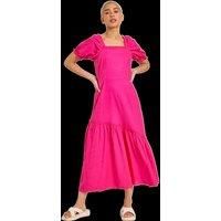 Dusk Fashion Women Square Neck Asymmetric Tiered Midi Dress - Ladies