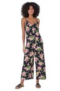 Roman Sleeveless Floral Print Wide Leg Jumpsuit for Women UK - Ladies Spring Everyday Summer Holiday V-Neckline Comfy Sleeveless Soft Vacation Relaxed Fit Playsuits - Black - Size 10