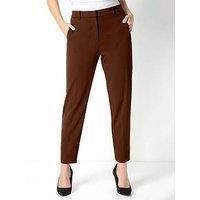 Roman Originals Work Trousers for Women UK Ladies Office Smart Stretch Suit Pants Cigarette Straight Leg Tailored High Elasticated Waist Tapered Ankle Grazer Slim - Short Brown (25 inch) - Size 12