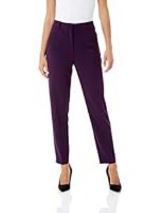 Roman Originals Work Trousers for Women UK Ladies Office Smart Stretch Suit Pants Cigarette Straight Leg Tailored High Elasticated Waist Tapered Ankle Grazer Slim - Purple Short (25 inch) - Size 14