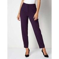 Roman Originals Work Trousers for Women UK Ladies Office Smart Stretch Suit Pants Cigarette Straight Leg Tailored High Elasticated Waist Tapered Ankle Grazer Slim - Purple Short (25 inch) - Size 20