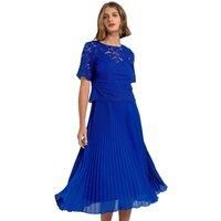 Roman Originals Lace Pleated Dress for Women UK - Ladies Swing Midi A-line Ball Cotton Special Occasion Party Formal Wedding Guest Mother of The Bride Groom Fit & Flare Gowns - Royal Blue - Size 10