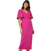 Roman Originals Women Gathered Wrap Front Midi Dress - Ladies